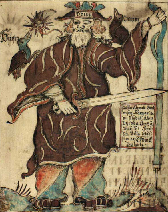 Image of god Óðinn in Old Norse Manuscript NKS 1867 4to 94r, Iceland, 1760