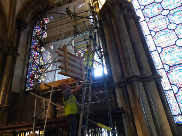 Glass removal from Canterbury Cathedral windows